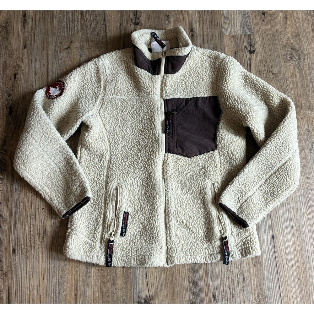 Canada Beige Full Zip Pile Fleece Logo Zipper Long Sleeve Womens M Regular Fit